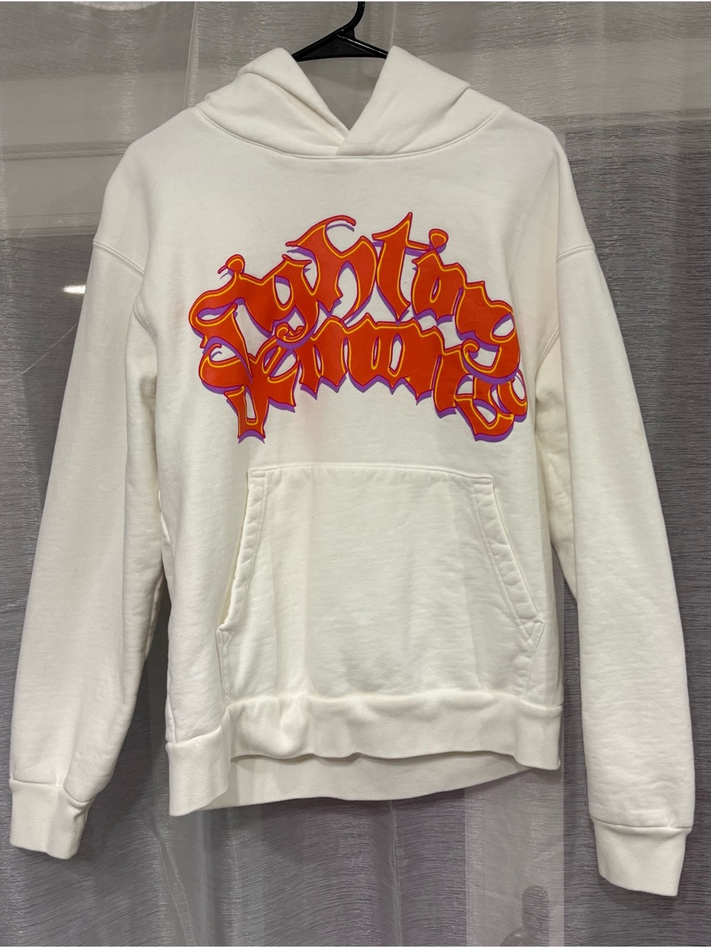 VLONE Juice WRLD Cream Hoodie with Orange and Purple Graphic